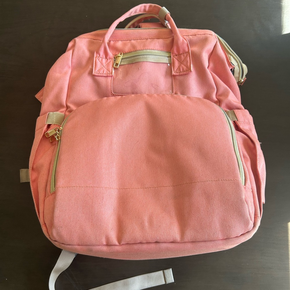 Pink Women's diaper backpack Tote - expandable diaper changing space